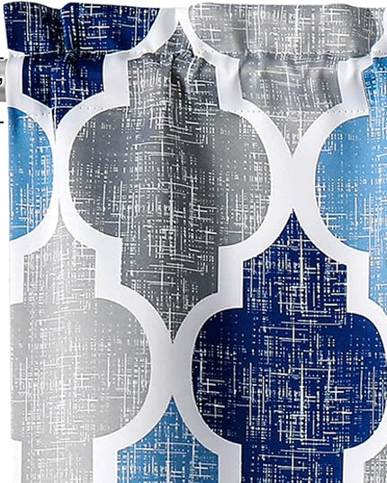 Beauoop Lattice Blackout Window Valance Curtain Panels Thermal Insulated Noise Reduction Drapes for Kitchen Cafe Living Room Quatrefoil Window Treatment Sets Rod Pocket, 50W x 18L, Blue/Gray, 1 Panel
