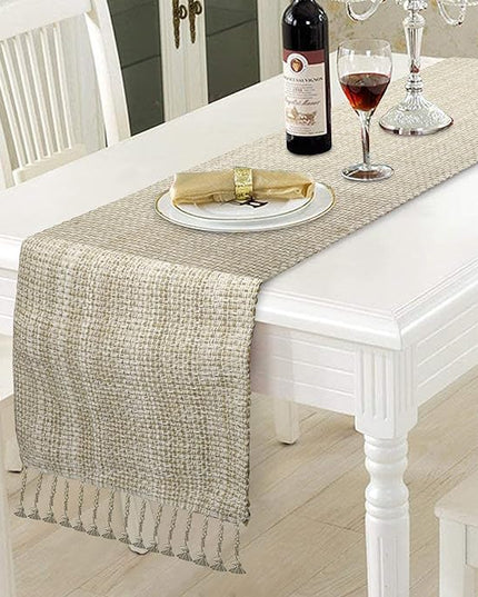 Urban Villa TableRunner 100% Cotton Two Tone Tablerunner Home Kitchen Dining Décor Table Runner 14''x72'' Egg Shell Table Runner with Fringes Parties Wedding BBQ's Everyday use Christmasrunner