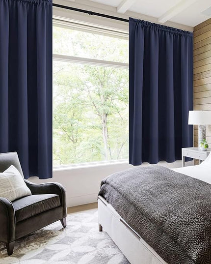 DWCN Navy Room Darkening Blackout Curtains - Thermal Insulated Privacy Energy Saving Window Curtain Drapes 52 x 63 inch Length, Set of 2 Bedroom Living Room Curtains