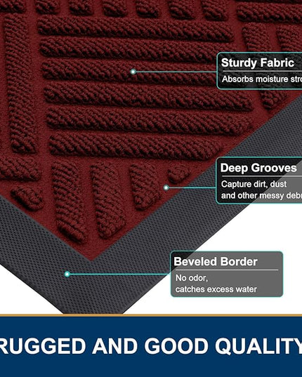 Smiry Front Door Mat Outside Entrance, Heavy Duty Outdoor Indoor Mat, Natural Rubber Doormat, Non Slip, Trap Dirt and Moisture, Easy Clean, Low Profile Patio Porch Entryway Mat, 29.5x17, Red