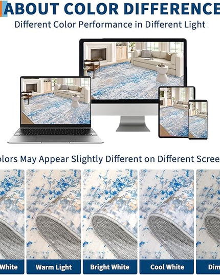 Modern Abstract Area Rug 3x5 Non Slip Non Shedding Rug Low Pile Stain Resistant for Bedroom Living Room,Blue/Grey