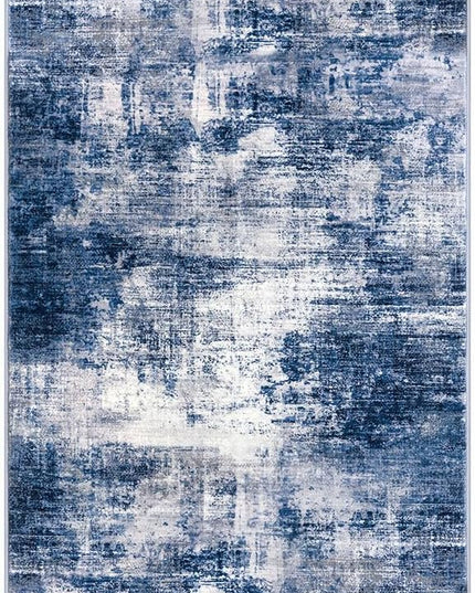 IOHOUZE Abstract Runner Rug 2x7 Ft Washable Runners for Hallways, Non Slip Kitchen Runner Printed Faux Wool Entryway Runners Indoor, Modern Abstract Floor Carpet for Hall Kitchen Bedroom, Navy/Grey