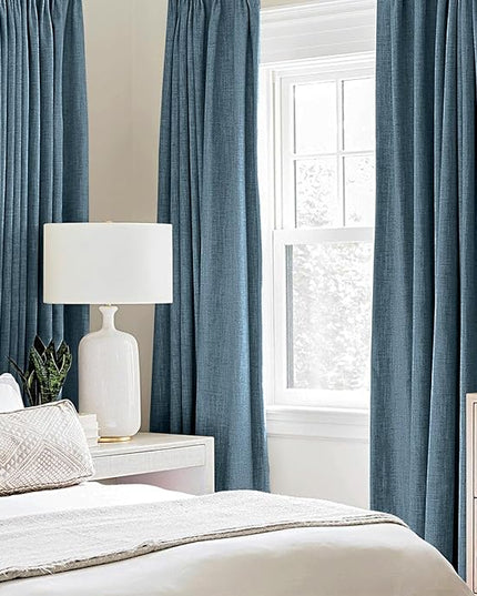 MIULEE Linen Blackout Curtains and Drapes 100% Room Darken Thermal Insulated Grommet Window Panels with Coating 2 PCs W 42 x L 84 inches Dusty Blue