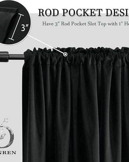 DONREN Backdrop 5FT x 9FT Curtains Panels - Energy Saving Thermal Insulated Solid Rod Pocket Blackout Draperies for Patio (1 Pair, 60 inches by 108 Inch Length,Black)