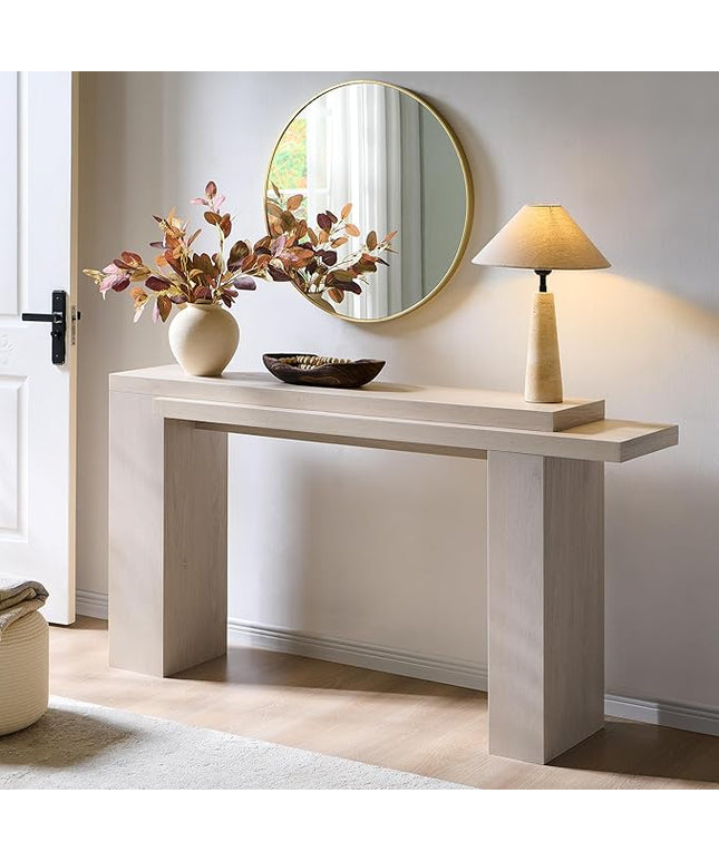 OKD 63 Inch Modern Entryway Console Table, Solid Geometry Accent Sofa Table Behind The Couch, Narrow Console Table for Entryway, Hallway, Living Room, Foyer, White Alder