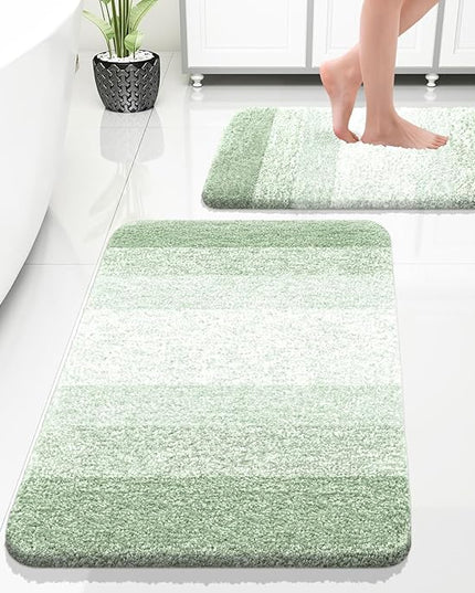 OLANLY Bathroom Rug Set 2 Piece, Soft Absorbent Microfiber Bath Rug Set, Non-Slip, Machine Wash Dry, Plush Shaggy Bath Mats for Bathroom (30"x20"+24"x16", Sage Green)