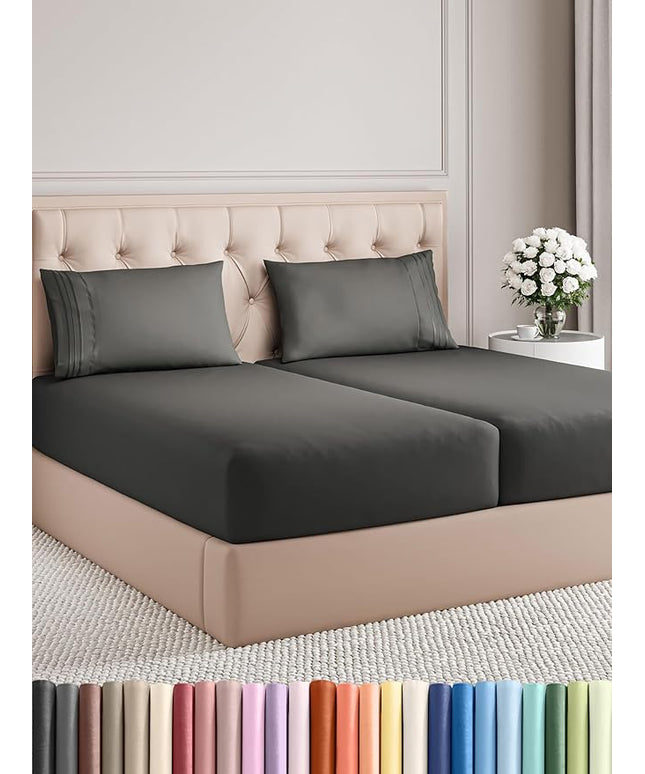 Split King Size 5 Piece Sheet Set - Comfy Breathable & Cooling Bed Sheets Set - Hotel Luxury Bedding for Women, Men, Kids, Teens, Boys & Girls - Deep Pockets, Soft, Wrinkle Free - Oeko-Tex - Charcoal