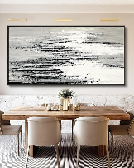 XIGUANGART Framed Canvas Wall Art-Large Wall Decor for Living Room Black and White Minimalist Abstract Pictures Nature Ocean Skyline Sunset Artwork Modern Painting For Bedroom Office Home Decorations