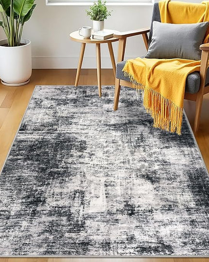 IOHOUZE Abstract Area Rug 3x5 Ft Washable Rugs for Entryway Indoor, Non Slip Kitchen Rug Printed Faux Wool Throw Rugs, Indoor Door Mat for Door Entrance Foyer Living Room, Black Grey