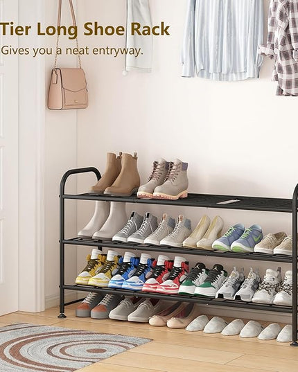 LINZINAR Shoe Rack 3 Tier Long Metal Shoe Organizer for Closet Entryway Black