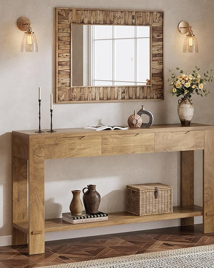 Tribesigns Console Table with 3 Drawers, 67-Inch Long Sofa Table Behind The Couch with Storage Shelf, Narrow Farmhouse Entryway Furniture for Living Room, Hallway, Foyer, Brown