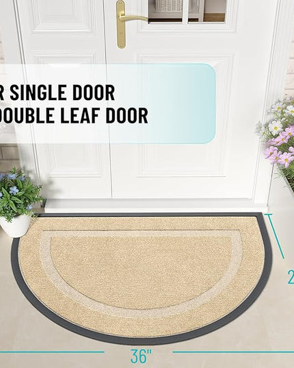 OLANLY Half Circle Door Mat Indoor Outdoor Entrance Welcome, Waterproof All-Season, All-Weather Doormat, Sturdy Natural Rubber, Low Profile, Easy Clean Patio Porch Entryway Mat, 36x24, Beige