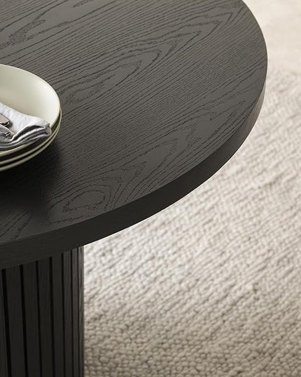 Transformer Table - Solid Wood Extendable Round Dining Table, Extendable Round Dining Table, Space-Saving Modern Furniture, Smoked Hickory, Black Finish (Table Only)