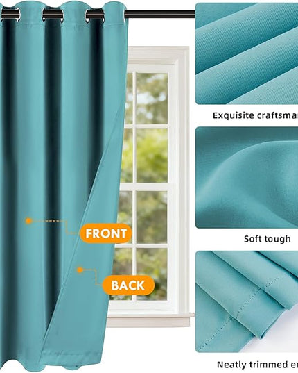 Room Darkening Curtains 63 Inch Length for Bedroom Living Room, Insulated Thermal Grommet Curtain Drapes, Blackout(60-90%,Not 100%) Window Treatment Decor, 2 Panels, 35x63, Teal