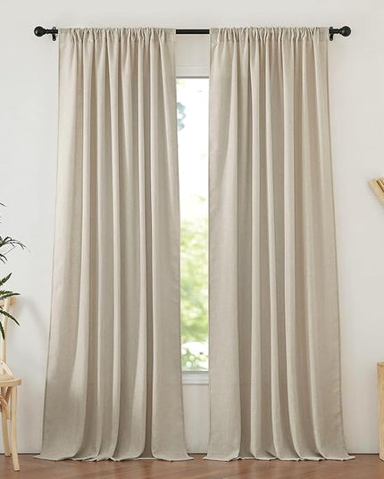 NICETOWN Linen Curtains for Bedroom 108 inches Long Light Filtering Sheer Linen Curtains for Living Room 2 Panels Set Thermal Insulated Privacy Curtains & Drapes, W52 x L108, Taupe