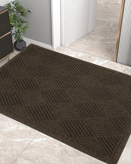 Sturdy Front Door Mat, Absorbent Muddy Dirt Resist Welcome Door Mats Outdoor Indoor, Stain and Fade Resistant, Non-Slip Rubber Backing Low Profile Doormat for Entryway, 36×24, Brown