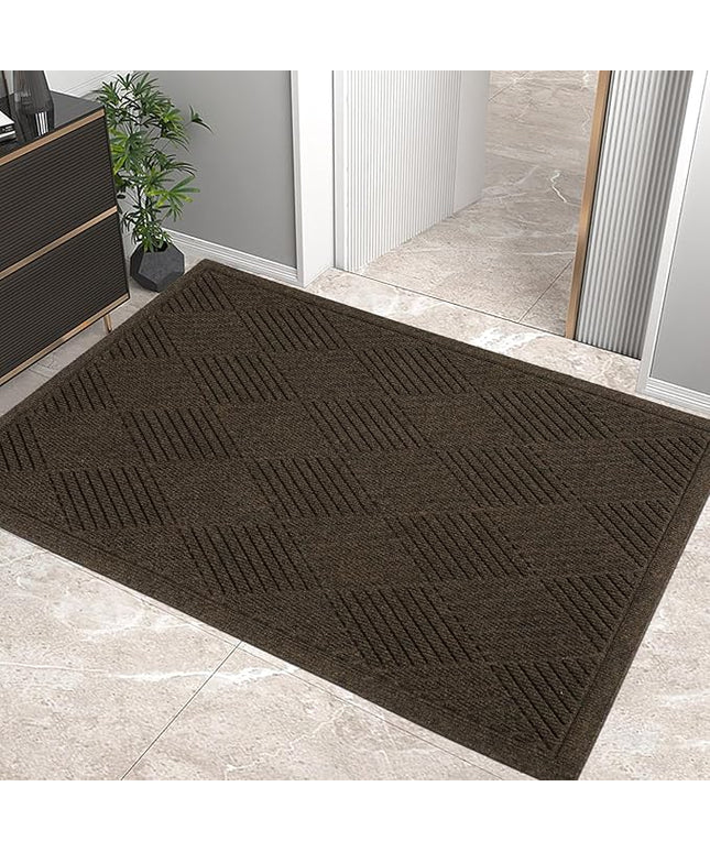 Sturdy Front Door Mat, Absorbent Muddy Dirt Resist Welcome Door Mats Outdoor Indoor, Stain and Fade Resistant, Non-Slip Rubber Backing Low Profile Doormat for Entryway, 47×32, Brown