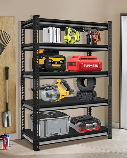 Metal Heavy Duty Garage Shelves: 40''W 2,250Lbs Steel Adjustable Storage Industrial Utility Shelving Rack Units 5 Tier Black 40" W x 18" D x 72" H
