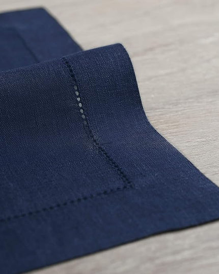 Solino Home Navy Blue Linen Napkins Set of 4-100% Pure Linen Hemstitch Dinner Napkins 20 x 20 Inch for Christmas, Holiday, Winter, New Year - Classic Hemstitch