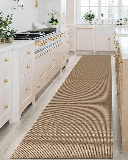 KOZYFLY Extra Long Runners for Hallways 2.6x14 ft Washable Kitchen Runner Non Slip Rubber Backed Hallway Rug Cotton Entryway Runner Rug Floor Carpet for Indoor Hall, Kitchen, Stair, Tan/Orange/Brown