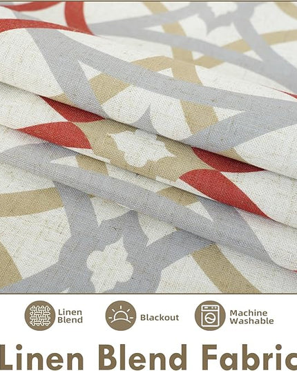 DriftAway Alexander Blackout Curtains for Living Room Linen Blend Pattern Match Thermal Insulated Room Darkening Geo Moroccan Mid Century Back Tab Bedroom Drapes 2 Panels 52 x 63 Inch Linen Red