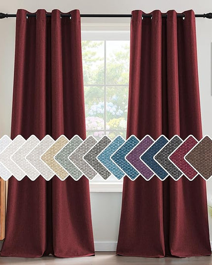 H.VERSAILTEX Linen Blackout Curtain 108 Inches Long for Bedroom/Living Room Thermal Insulated Grommet Linen Curtain Drapes Primitive Textured Burlap Effect Window Drapes 1 Panel - Heather Burgundy