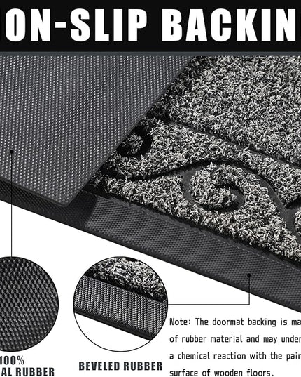 Yimobra Welcome Mats for Front Door 29.5x17, Heavy Duty Waterproof Outdoor Door Mat Outside Entrance, Non-Slip Low Profile Indoor Entryway Mat for Garage Patio, Black Gray