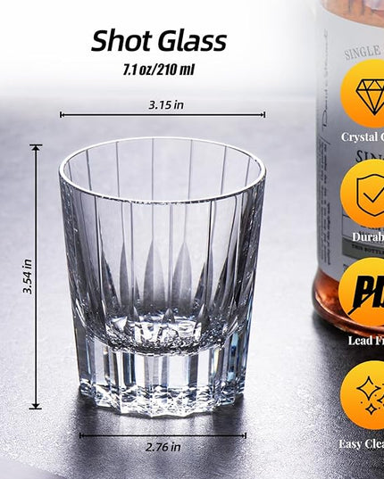 KAMMAK Crystal Whiskey Glasses Set of 2, Handcrafted 7.1oz Old Fashioned Glasses Stemless, Luxury Hand Blown Cocktail Glasses, Scotch Cup for Women, Men Gift for Bourbon Barware, Home Bar
