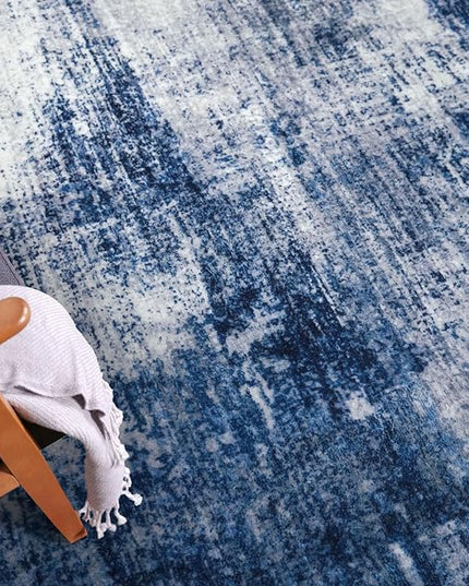 IOHOUZE Small Abstract Area Rug 2x3 Ft Entryway Rugs Washable Door Mat Indoor Entrance, Rubber Backed Throw Rugs, Printed Faux Wool Non Slip Floor Carpet for Foyer Front Door Sink, Navy/Grey