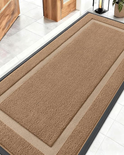 OLANLY Front Door Mat Indoor Outdoor Entrance, Waterproof All-Season, All-Weather Doormat, Sturdy Natural Rubber, Fade Resistant, Low Profile, Easy Clean Patio Porch Entryway Mat, 59x23, Light Borwn