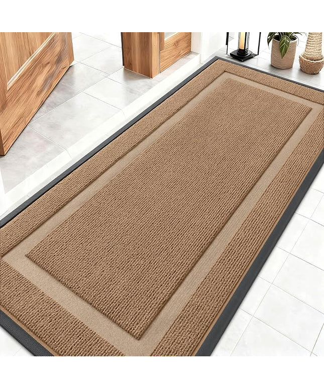 OLANLY Front Door Mat Indoor Outdoor Entrance, Waterproof All-Season, All-Weather Doormat, Sturdy Natural Rubber, Fade Resistant, Low Profile, Easy Clean Patio Porch Entryway Mat, 59x23, Light Borwn