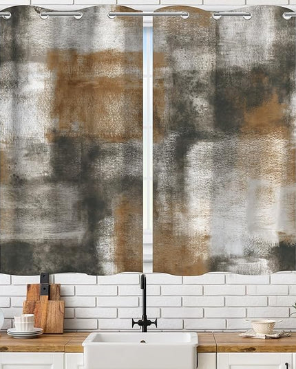 Asuexpect Abstract Kitchen Curtains 2 Panels Abstract Rust Curtain Room Darkening Grommet Window Drapes Modern Decorative Window Treatments, 26x36 Inches, Tan