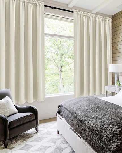 DWCN Blackout Curtains for Living Room Thermal Insulated, Energy Saving & Noise Reducing Bedroom Curtains, Light Beige, W 70x L 72 Inch, Set of 2 Rod Pocket Curtain Panels