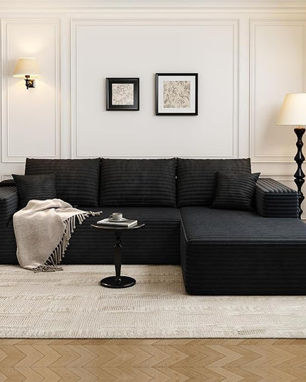 107.5" Cloud Modular Sectional Sofa Couch with L-Shape Chaise,Modern Minimalist Upholstered Couches for Living Room Bedroom,Deep Seat Corner Couch，No Assembly Required (Black,Right Facing Chaise)