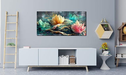 GUGIKA Floral Canvas Wall Art for Living Room Large Size, Bedroom Wall Decor Bed Above, Room Decor for Teen Girls, Flower Home Decorations Stretched and Framed Ready to Hang Painting Artwork 59"x29"
