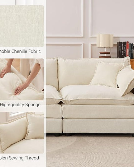 Modular Sectional Sofa, 112.2 Inch L Shaped Couch Set with Armrests, 3-Seater Comfy Cloud Couches with Movable Ottoman for Living Room Apartment, Beige
