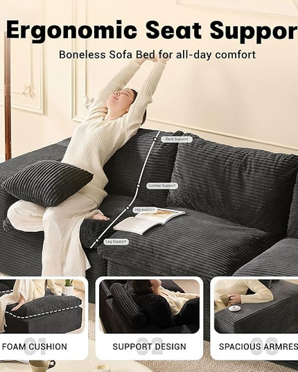 106.3” Sectional Couches for Living Room, Cloud Couch, Modular Sectional Sofa, Convertible Sofas Bed, Deep Seat Sofa, Corduroy, Gray