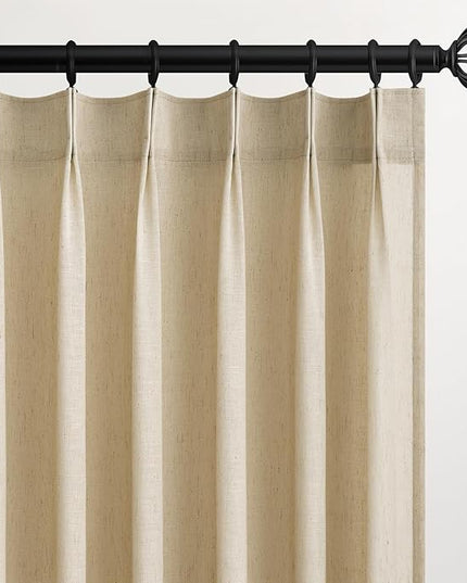 Topfinel Natural Linen Pinch Pleated Curtains 63 Inch Length 2 Panels for Bedroom,Textured Linen Farmhouse Boho Semi Sheer Window Curtain Back Tab Pinch Pleat Drapes with Hooks 63 Inches Long