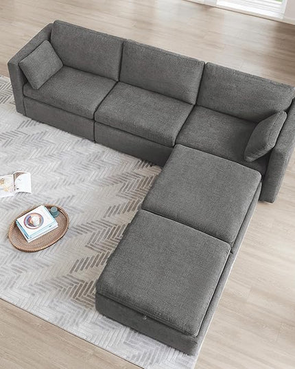 CHITA Oversized Modular Cloud Sectional Fabric Sofa Set, FSC Certified U Shaped Couch Reversible Chaise Modular Sectional Couch, 112 inch Width,5 Seat Modular Sofa Includes 2 Storage Ottomans, Grey