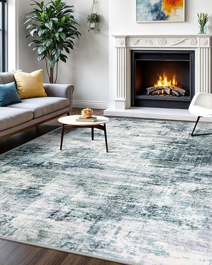 IOHOUZE Modern Abstract Area Rugs 6x9 Ft Washable Rugs for Living Room, Non Slip Dining Room Rug, Printed Faux Wool Rugs for Bedroom, Floor Carpet for Office Nursery Playroom, Sage Grey