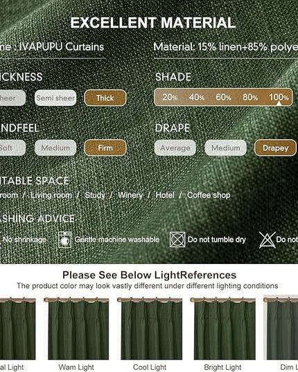 IVAPUPU Linen Pinch Pleated Blackout Curtains for Bedroom - Full Black Out Green Curtains 95 Inch Long 2 Panel for Living Room Darkening Thermal Window Curtain Drapes for Christmas Decor