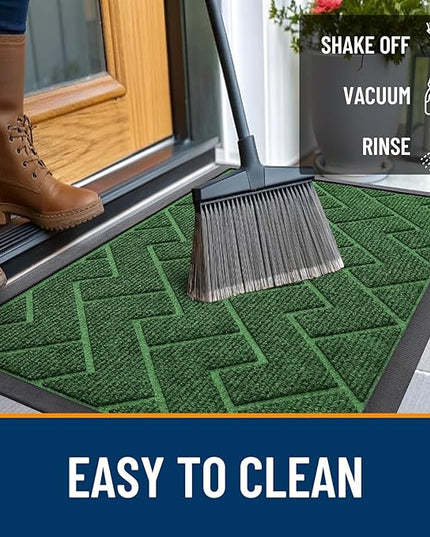 OLANLY Front Door Mat Indoor Outdoor Entrance, Waterproof All-Season, All-Weather Doormat, Sturdy Natural Rubber, Low Profile, Easy Clean Patio Porch Entryway Mat, Herringbone Brick (Green, 35x23)