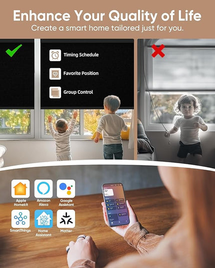 Kincmo Motorized Blinds with Remote,100% Blackout Motorized Roller Shades Work with Apple Homekit,Alexa,Google, Custom Electric Blinds with App,Voice Control (Vinyl Black)