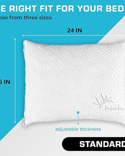 Xtreme Comforts Standard Bed Pillow for Sleeping | Adjustable Shredded Memory Foam Pillows with Removable Cooling Cover | Fluffy Pillows Support for Side, Back & Stomach Sleepers