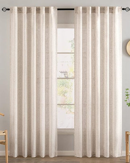 MIULEE Natural White Linen Curtains 80 Inch Length 2 Panels for Bedroom Living Room, Soft Thick Linen Textured Window Drapes Semi Sheer Light Filtering Back Tab Rod Pocket Burlap Look Decor