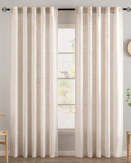MIULEE Natural White Linen Curtains 78 Inch Length 2 Panels for Bedroom Living Room, Soft Thick Linen Textured Window Drapes Semi Sheer Light Filtering Back Tab Rod Pocket Burlap Look Decor