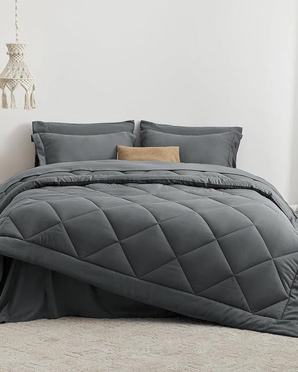 Love's cabin Twin XL Comforter Set Dark Grey, 5 Pieces Twin XL Bed in a Bag, All Season Bedding Sets with 1 Comforter, 1 Flat Sheet, 1 Fitted Sheet, 1 Pillowcase and 1 Pillow Sham