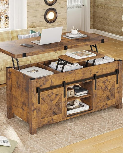 SEDETA Lift Top Coffee Table, 4 in 1 Convertible Coffee Tables with Storage and Hidden Compartment for Living Room, Farmhouse Coffee Table Converts to Dining Table, Dining Reception Room, Rustic Brown