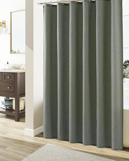 Naturoom Desert Sage Linen Shower Curtain, Country Boho Farmhouse Bath Decor Shower Curtains Neutral Cloth Weighted Textured Fabric Bath Curtain Liner with Hooks, 72x80