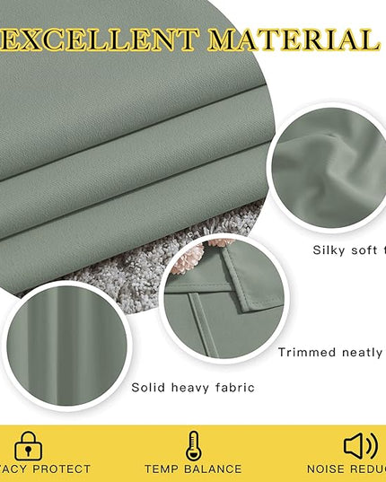 NICETOWN Room Darkening Curtains for Nursery, Grommet Thermal Insulated Light Blocking Window Treatments Sound Reducing for Bedroom, W37 x L72, 2 Panels, Sage Green